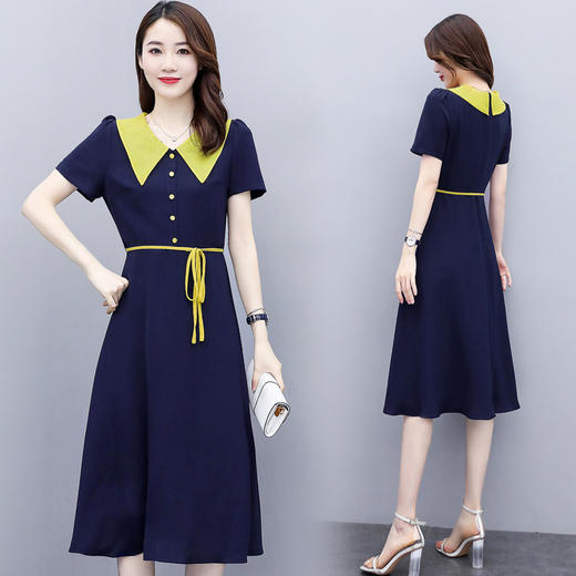 WZNH-WX80399新款OL气质女装雪纺短袖翻领A字连衣裙 商品图2