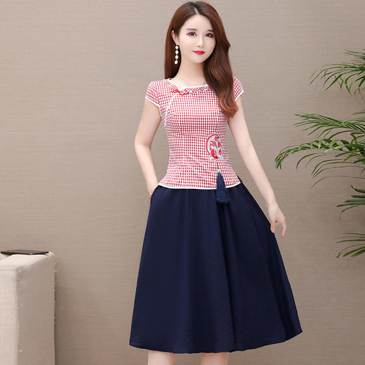 YWE  YJY20C49两件套装连衣裙格子改良版旗袍 商品图3