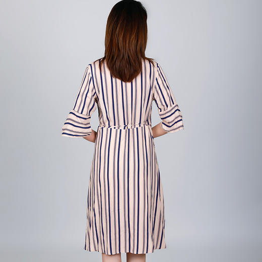 【不退不换】整个夏天优雅又性感|法式V领条纹茶歇裙，显瘦显高 商品图1