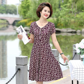 MQ-YX2012夏装新款洋气中年气质短袖连衣裙YY