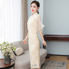 FMN-FS9399米色双襟盘扣开衩文艺少女喇叭袖复古显瘦旗袍连衣裙 商品缩略图2