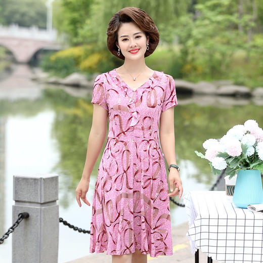 MQ-YX2012夏装新款洋气中年气质短袖连衣裙YY 商品图2