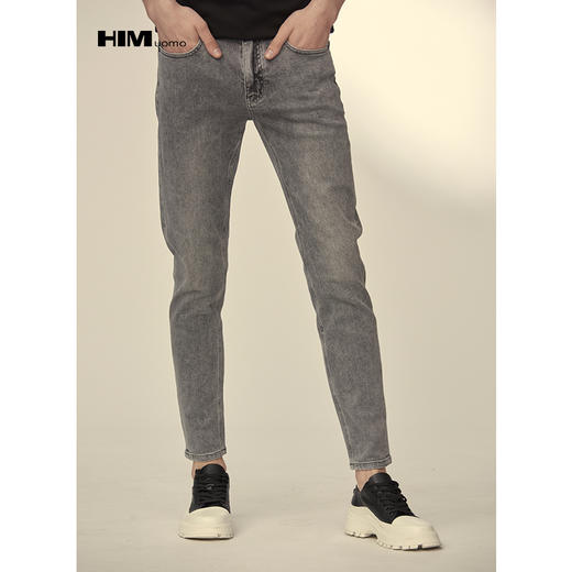 HIM漢崇 小脚洗水牛仔裤男士潮流修身微弹磨烂休闲长裤 秋季新款 商品图1