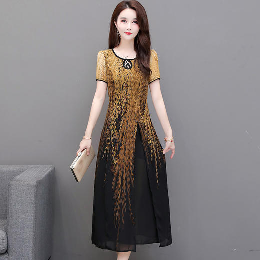 MQ-YYG232夏装新款遮腹显瘦洋气印花过膝雪纺连衣裙YY 商品图2