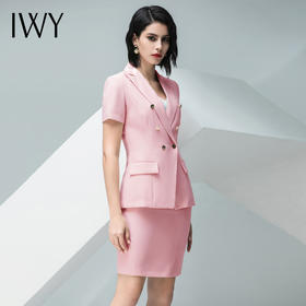 IWY/粉色短袖西装半裙套装16CS1