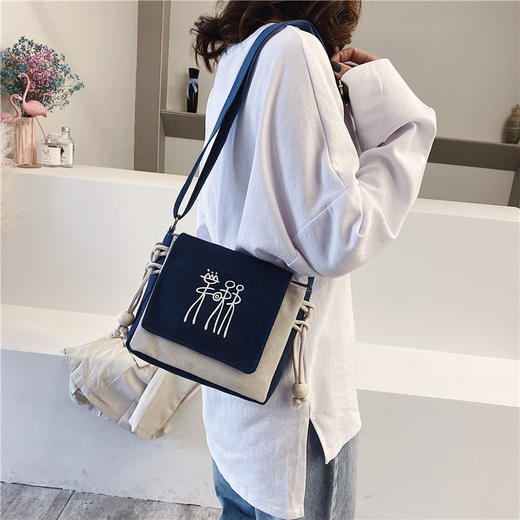 【日系潮撞色文艺帆布包】包包女ins单肩斜挎小方包箱包 商品图1