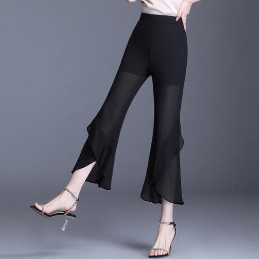 TY1957新款高腰薄款感微喇叭雪纺阔腿裤 商品图3