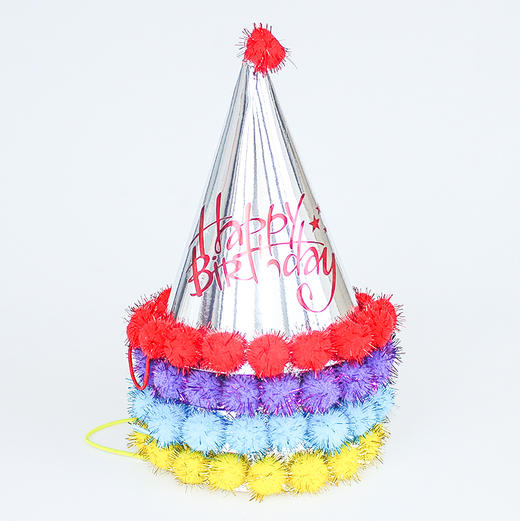 亮面纸卡毛球生日帽 镭射派对生日帽  多款可选  彩针毛球 儿童生日帽 商品图1