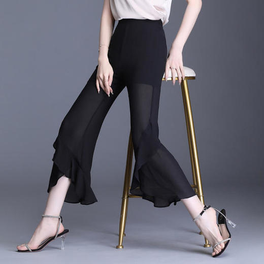 TY1957新款高腰薄款感微喇叭雪纺阔腿裤 商品图1