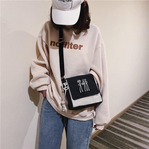 【日系潮撞色文艺帆布包】包包女ins单肩斜挎小方包箱包 商品图2
