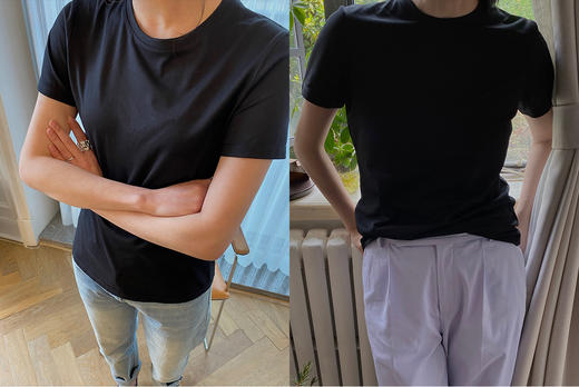 HIDEMI 基础必入 新款超薄有机棉清透收身T恤 六入色 白色/黑色/豆乳色/马卡龙蓝/马卡龙紫/深灰色 商品图7