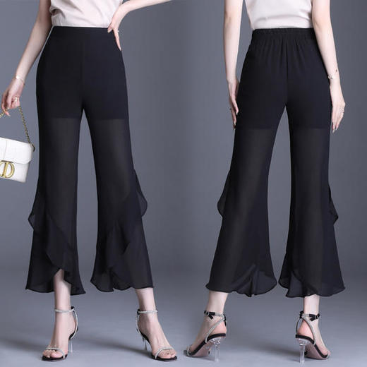 TY1957新款高腰薄款感微喇叭雪纺阔腿裤 商品图0