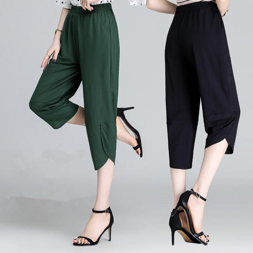 MQ-1591-4夏季大码薄款松紧腰七分休闲宽松鱼嘴裤YY 商品图0