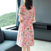 CS-72843新品气质复古风手工编织花朵印花短袖真丝连衣裙 商品缩略图3