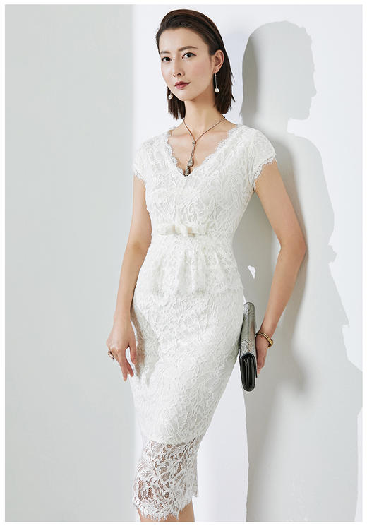 J7280183B颈袖添香季新款裙子修身显瘦气质超仙包臀白色蕾丝连衣裙女J7280183B 商品图1