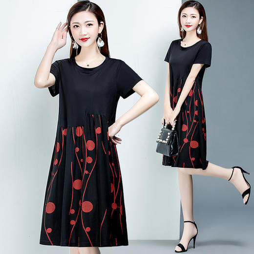 MQ-1305-204夏新款中长款显瘦遮肚圆点印花过膝时尚连衣裙YY 商品图0
