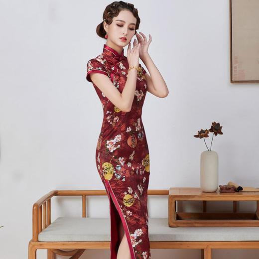 DFSY-QC1697831新款优雅气质修身显瘦真丝印花手工盘扣长款旗袍 商品图3