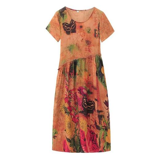 MQ-3164-0185夏季新款宽松大码复古印花休闲短袖连衣裙YY 商品图4