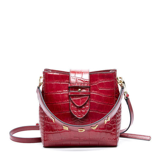 QSL1277牛皮女包鳄鱼纹真皮手提包单肩斜挎水桶包 商品图4