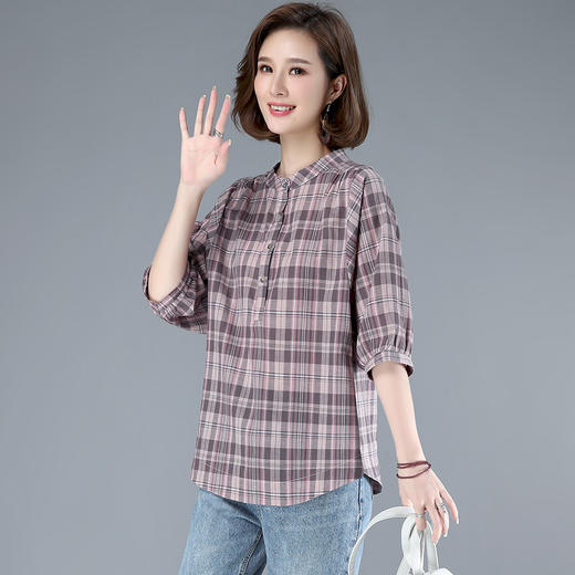 WZNH-MUZL9059大格子衬衫2020年夏季宽松百搭短款格纹半袖上衣潮 商品图1