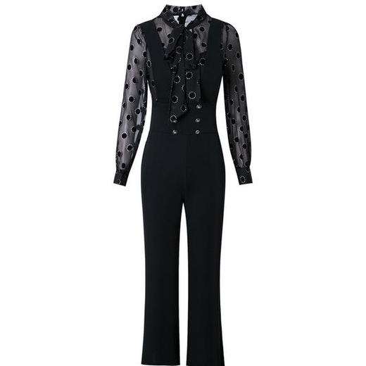 FMY29699新款名媛气质波点衬衫蝴蝶结高腰显瘦连体裤 商品图4