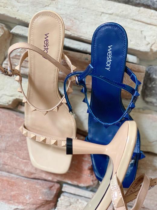 westory2020年夏季新品一字带铆钉法式仙女高跟凉鞋W20BG60781 商品图2