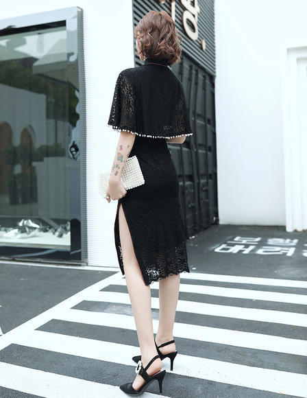 MES-9117新款法式立领蕾丝披肩旗袍连衣裙 商品图4