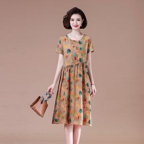 MQ-3164-0185夏季新款宽松大码复古印花休闲短袖连衣裙YY