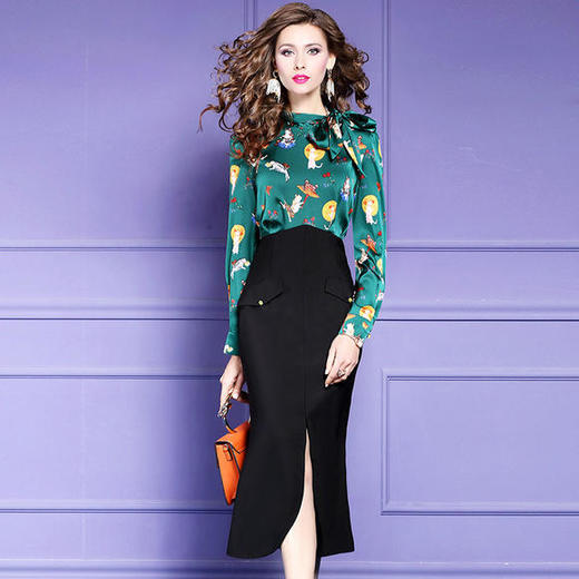 FMY-29218高腰显瘦拼接印花裙 商品图0