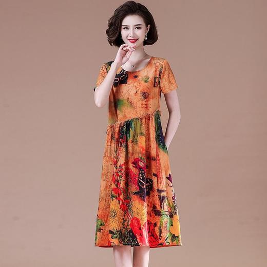 MQ-3164-0185夏季新款宽松大码复古印花休闲短袖连衣裙YY 商品图2