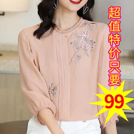 XFFS-6756复古灯笼袖时尚绣花上衣 商品图2