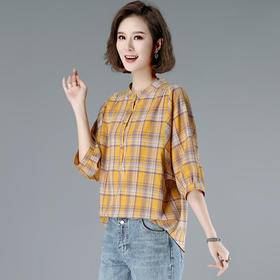 WZNH-MUZL9059大格子衬衫2020年夏季宽松百搭短款格纹半袖上衣潮