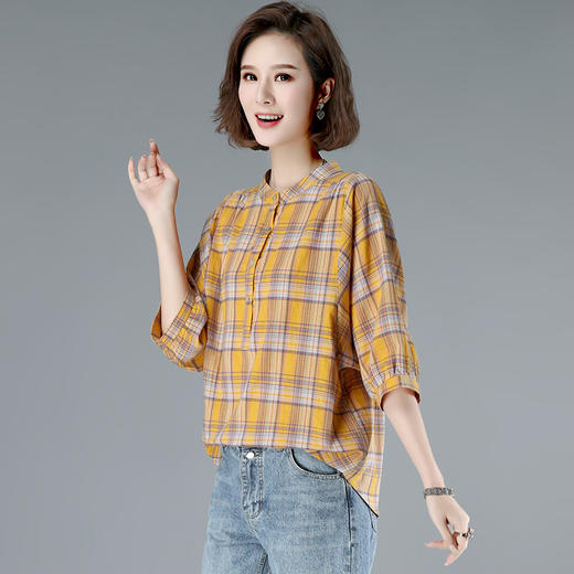 WZNH-MUZL9059大格子衬衫2020年夏季宽松百搭短款格纹半袖上衣潮 商品图0
