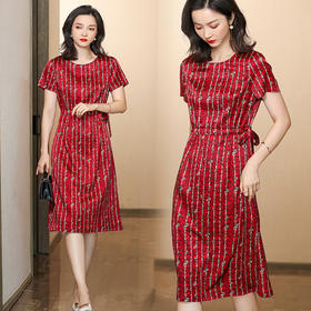 上海旗袍厂ASE-6682 条纹圆领真丝连衣裙