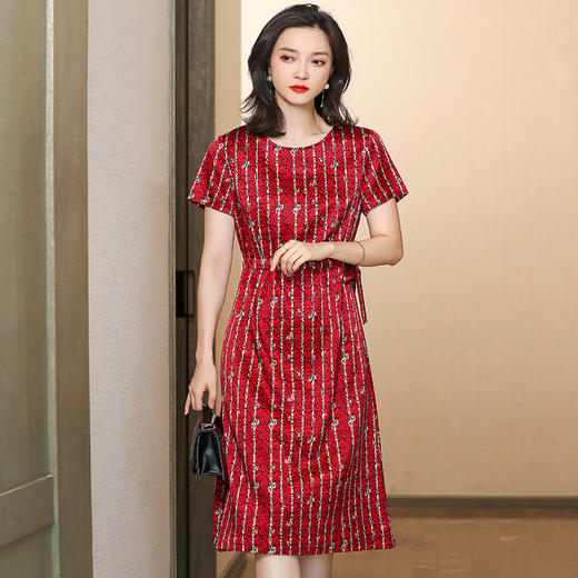 上海旗袍厂ASE-6682 条纹圆领真丝连衣裙 商品图2