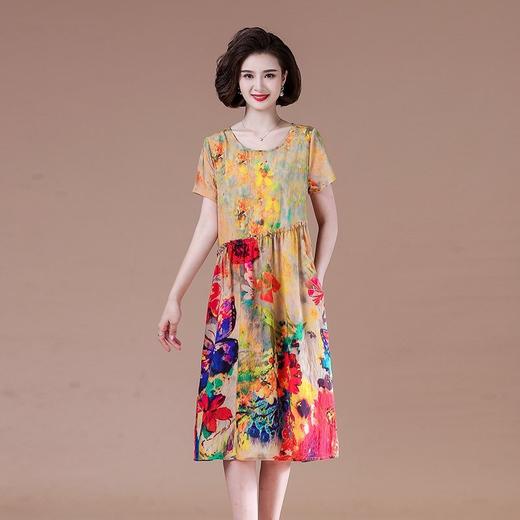 MQ-3164-0185夏季新款宽松大码复古印花休闲短袖连衣裙YY 商品图1