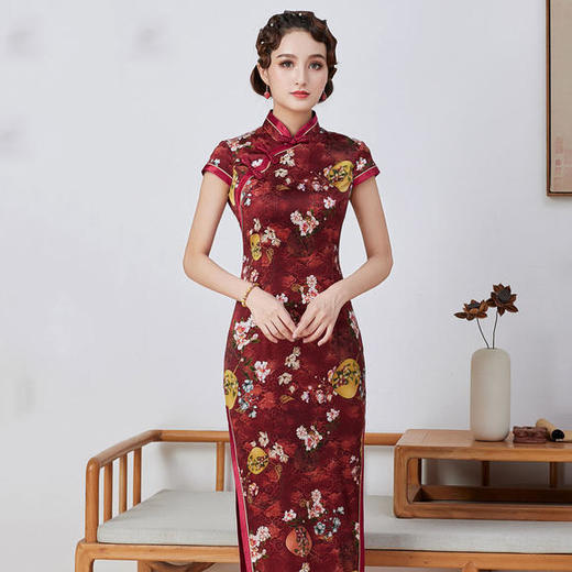 DFSY-QC1697831新款优雅气质修身显瘦真丝印花手工盘扣长款旗袍 商品图4