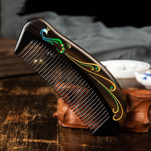 牛角梳沉贵宝手工漆艺梳子雀翎二天然创意礼物 谭木匠工艺 商品图0