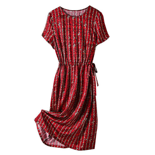 上海旗袍厂ASE-6682 条纹圆领真丝连衣裙 商品图4