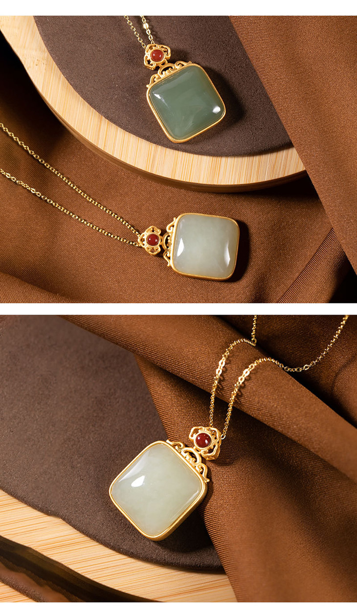 s925纯银镀金和田玉青玉吊坠锁骨链套链cw-001 - 美衣聚品女装旗舰店