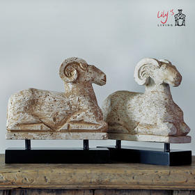 风化石羊带托工艺品装饰品摆设