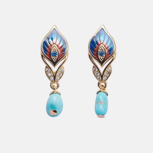 醍醐 林芝公主系列 孔雀原矿松石耳饰 足银 商品图6