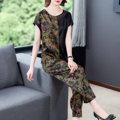 AHM-6857夏季新款休闲套装中老年大码妈妈装气质时尚两件套 商品图1