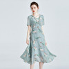 FSZ-2062法式复古连衣裙气质V领修身印花桑蚕丝大摆长裙 商品缩略图0