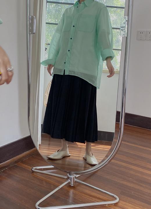 HIDEMI “自由是生命的氧气”/氧气绿天丝亚麻口袋设计感衬衫 商品图8