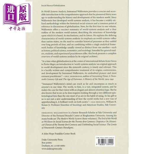 【中商原版】沃勒斯坦：世界体系理论 英文原版 WORLD-SYSTEMS ANALYSIS Wallerstein 商品图1