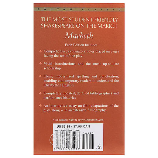 预售 【中商原版】莎士比亚：麦克白 英文原版 经典文学书籍 Macbeth Shakespeare Bantam Classics 商品图1