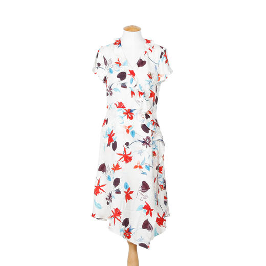 METTE2020夏季新品女中长款连衣裙时尚植物印花不对称开衩连衣裙 商品图7