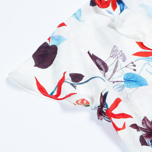 METTE2020夏季新品女中长款连衣裙时尚植物印花不对称开衩连衣裙 商品图3