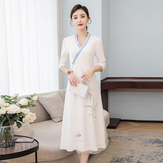 FMN-FS6751汉服仙气中国风复古禅意女装交领手绘连衣裙 商品图1